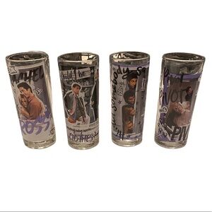 FRIENDS 90s TV Show Doodle Scene Quotes 4pc 10oz Glass Tumbler Set Rachael& Ross